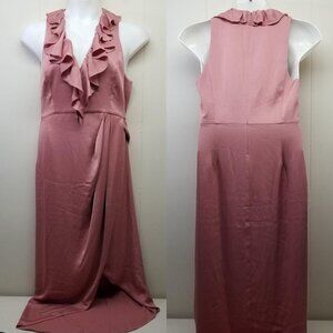 Shona Joy Luxe 10 Plunge Frill Draped Dress Rose Pink Formal Prom Bridal Wedding